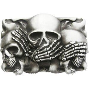 🆕Men's Silver/black Imported Metal Zinc Alloy Vintage Style Skull Belt Buckle